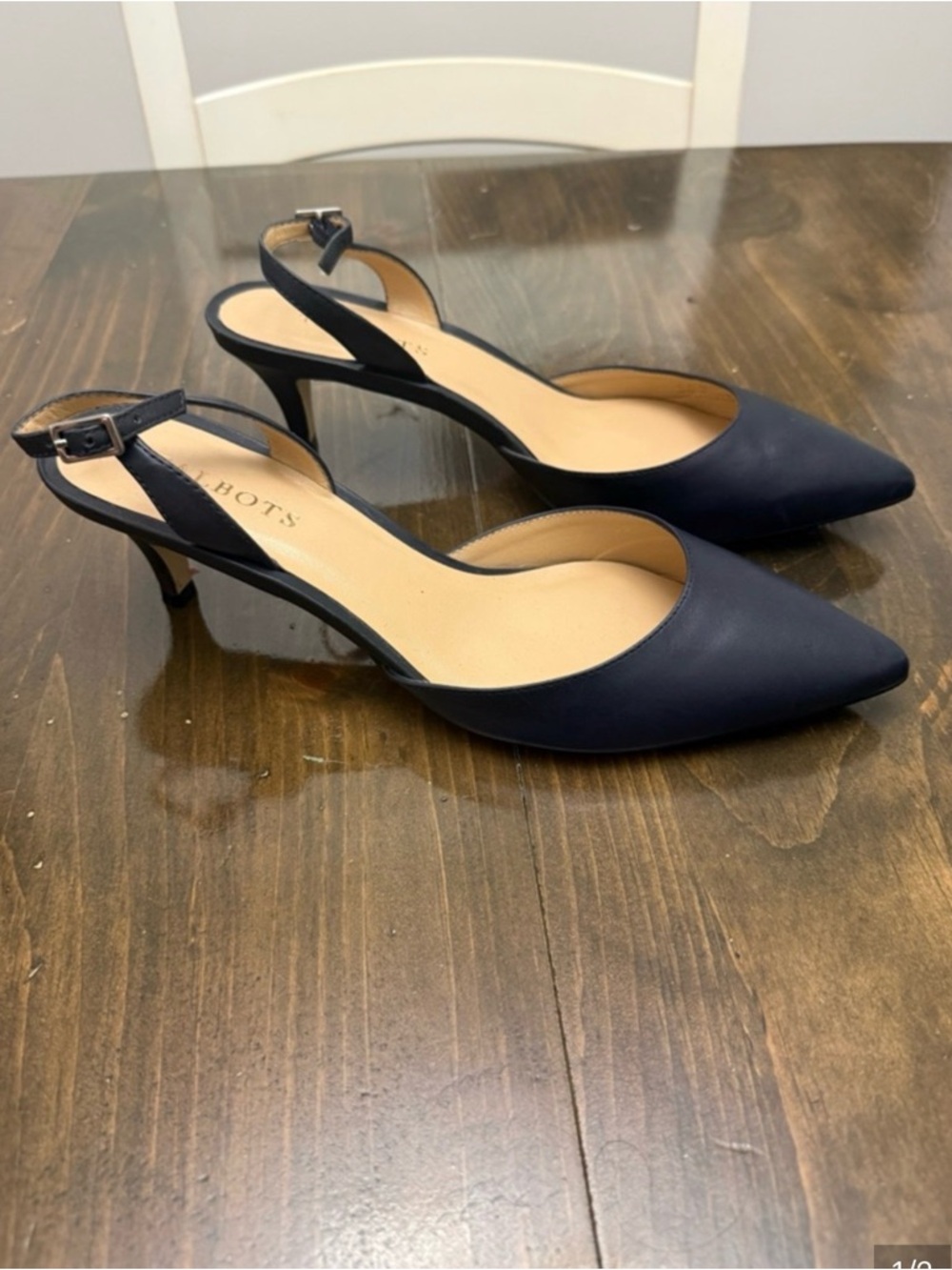 Talbots Navy Pointed-Toe Slingback Kitten Heel